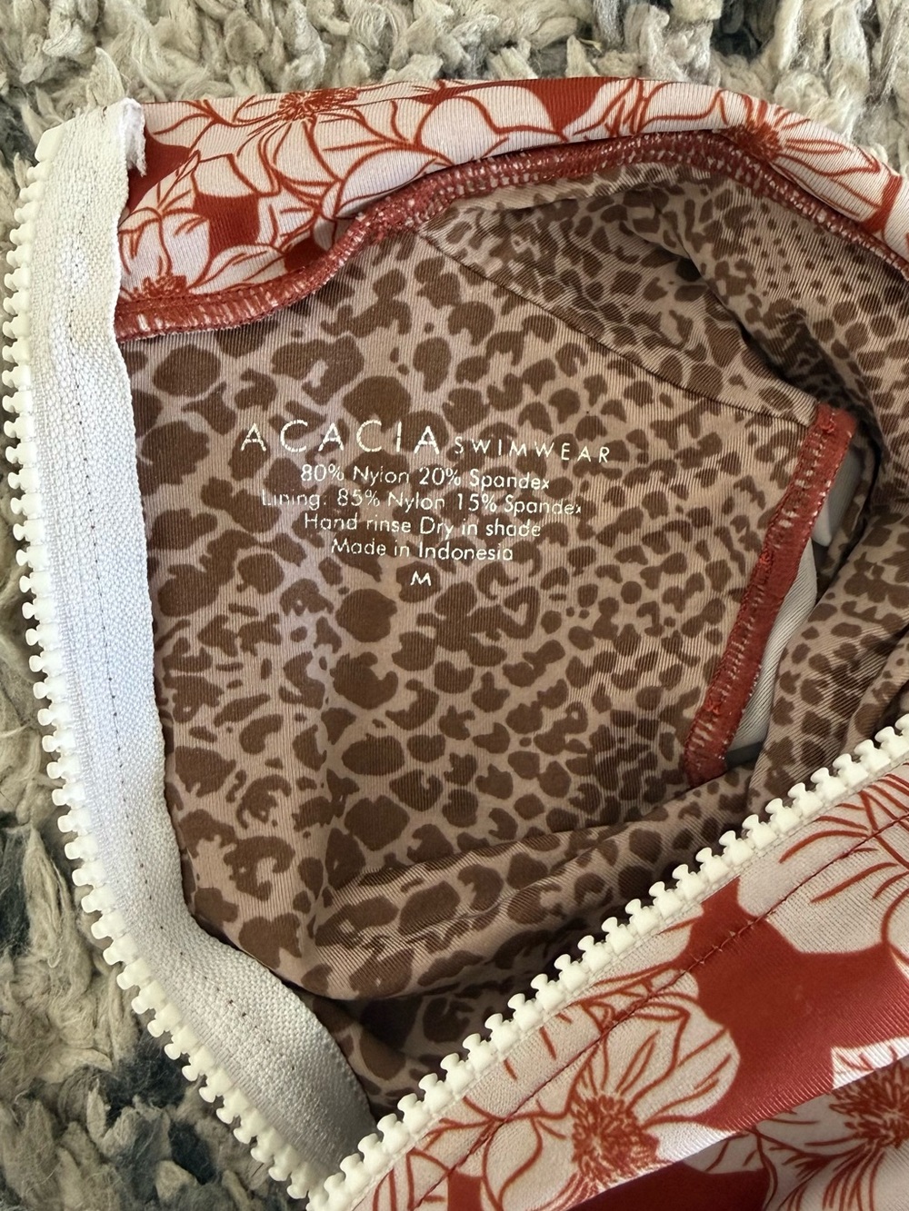 acacia swimwear Rust magnolia Floral Long Sleeve One-Piece - Picture 2 of 2
